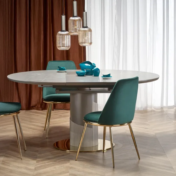 Tavolo allungabile 120/160cm rotondo marmo grigio oro Ticino