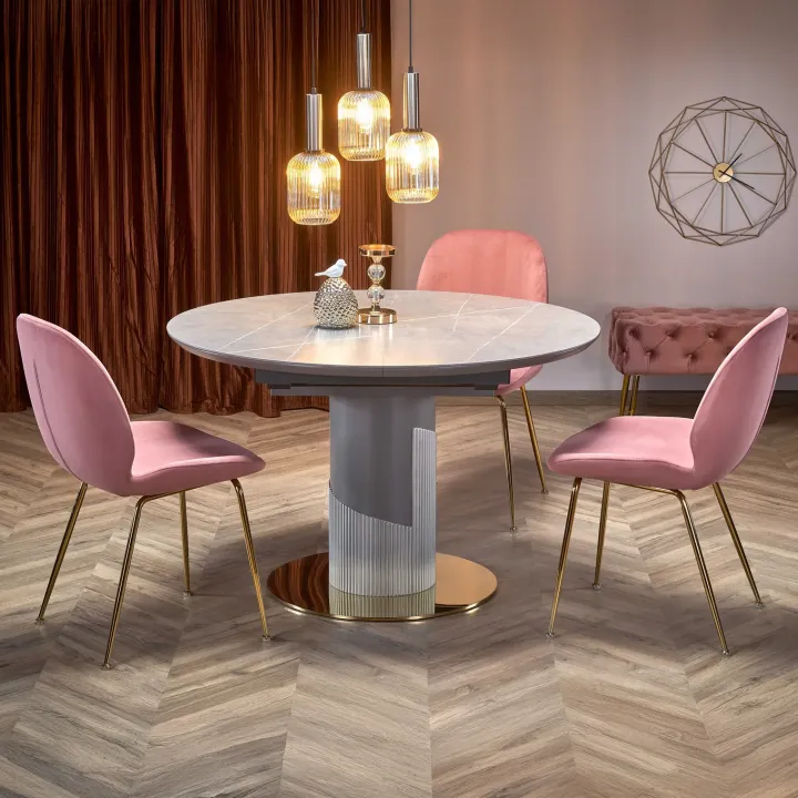 Tavolo allungabile 120/160cm rotondo marmo grigio oro Ticino