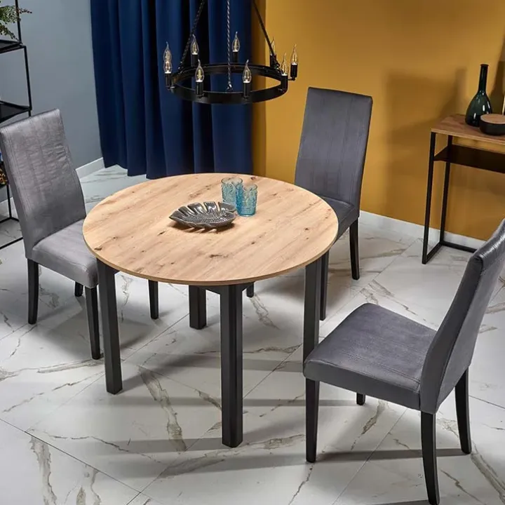 Tavolo allungabile 102/142cm rotondo moderno rovere nero Lucci