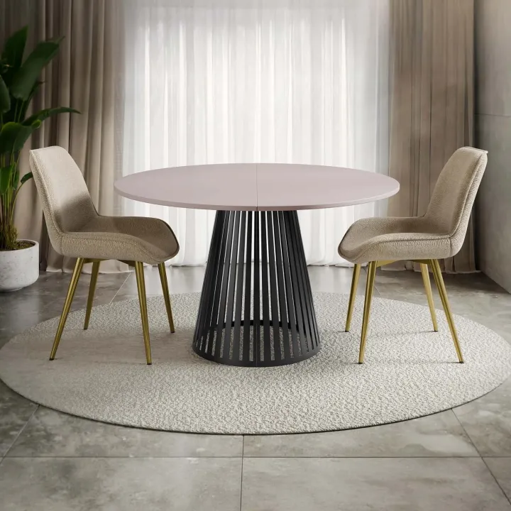 Tavolo allungabile 120/196cm rotondo beige cashmere nero Elisera