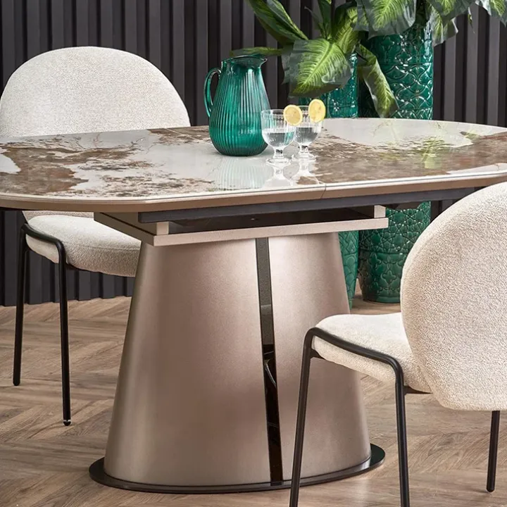 Tavolo allungabile da pranzo 160/200cm marmo bianco beige Iolanda