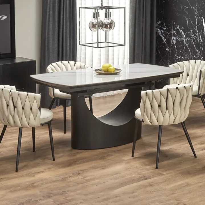 Tavolo allungabile moderno 160/220cm marmo bianco nero Isaia
