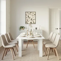 Tavolo allungabile 90x90cm moderno a libro bianco frassinato Calla