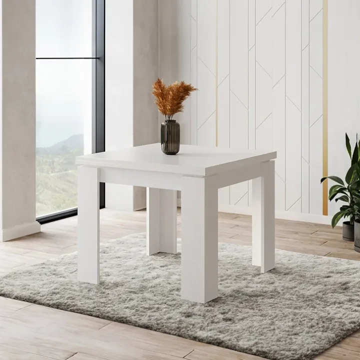 Tavolo allungabile 90x90cm moderno a libro bianco frassinato Calla