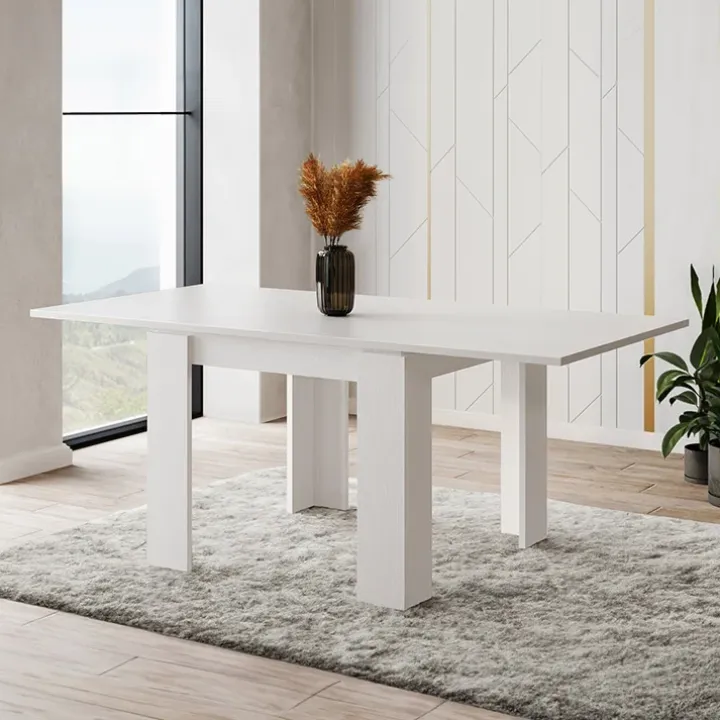 Tavolo allungabile 90x90cm moderno a libro bianco frassinato Calla