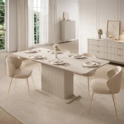 Tavolo allungabile 160/200x90cm rettangolare beige cannettato Ramis