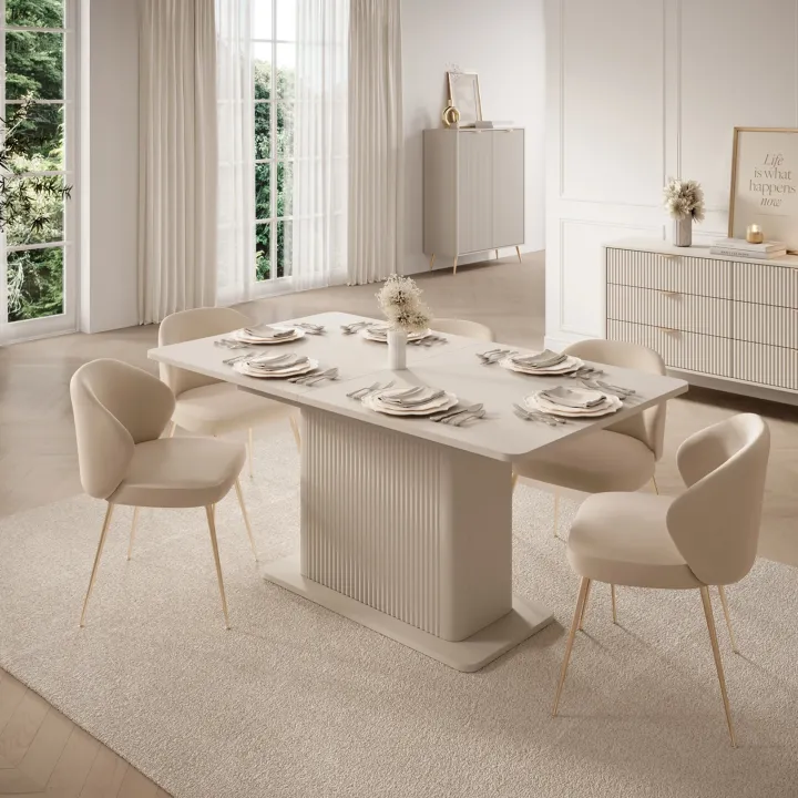 Tavolo allungabile 160/200x90cm rettangolare beige cannettato Ramis