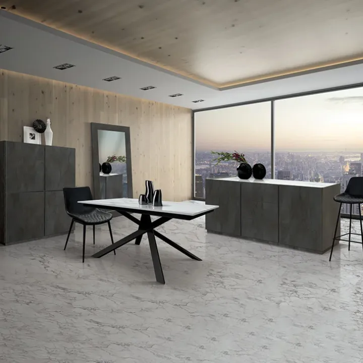 Tavolo 120/170 cm allungabile bianco effetto marmo metallo Velvet