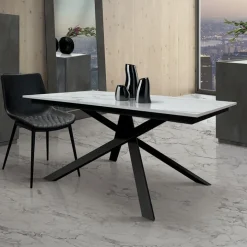 Tavolo 120/170 cm allungabile bianco effetto marmo metallo Velvet