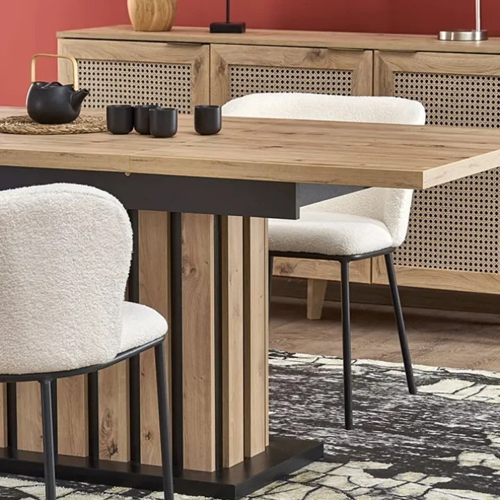 Tavolo 130/180cm allungabile da pranzo rovere chiaro nero Harbin