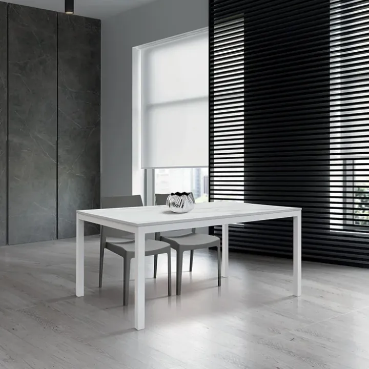 Tavolo 120/170 cm allungabile effetto marmo bianco metallo bianco Larkin