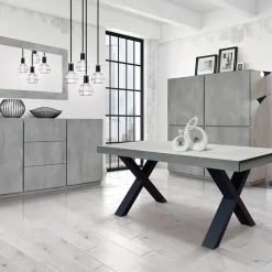 Tavolo 160/250cm allungabile grigio cemento gambe in antracite Hildago