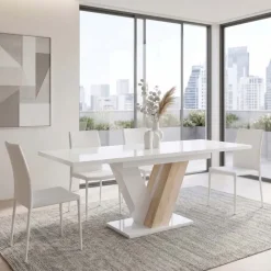 Tavolo 120/160cm allungabile moderno bianco rovere Coroline