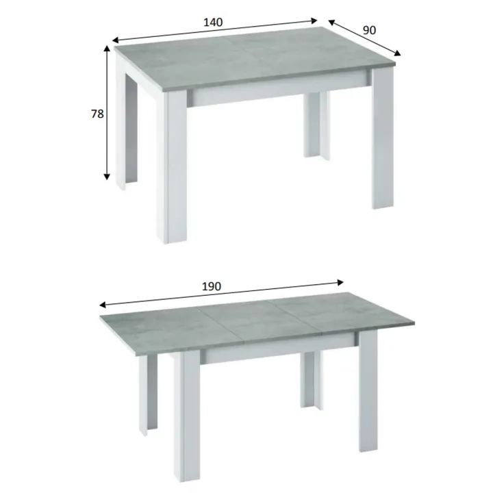Tavolo 140/190cm allungabile moderno bianco opaco cemento Zander