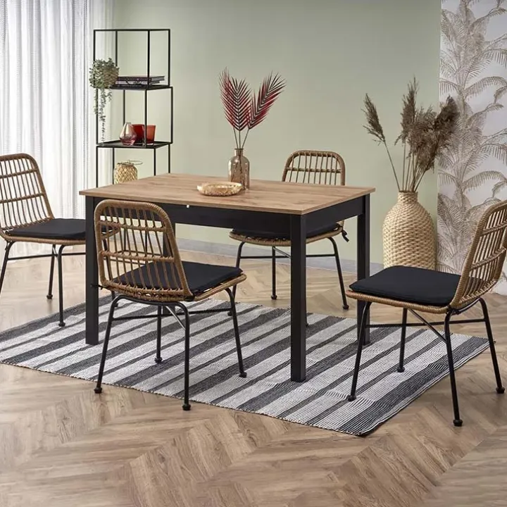 Tavolo 124/168cm allungabile moderno rovere wotan nero Sabo