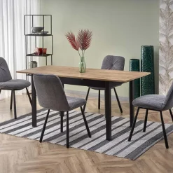 Tavolo 124/168cm allungabile moderno rovere wotan nero Sabo