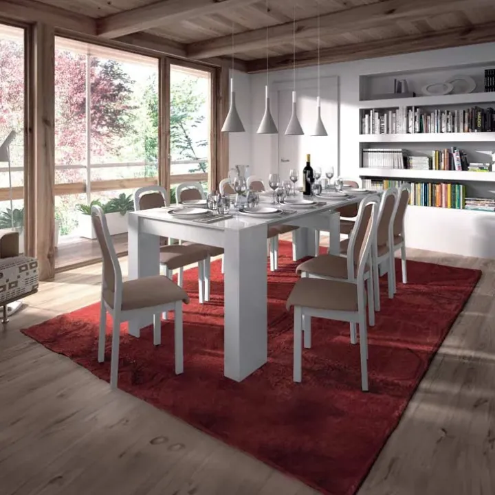 Tavolo 51/237cm consolle allungabile moderno bianco lucido Demetra