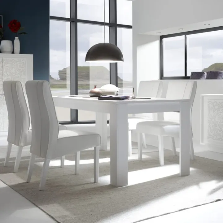 Tavolo 137/185cm da pranzo allungabile moderno bianco opaco Deluxe Halston