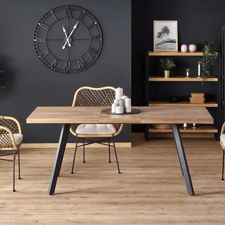 Tavolo 140/180cm rettangolare allungabile noce miele nero Meja