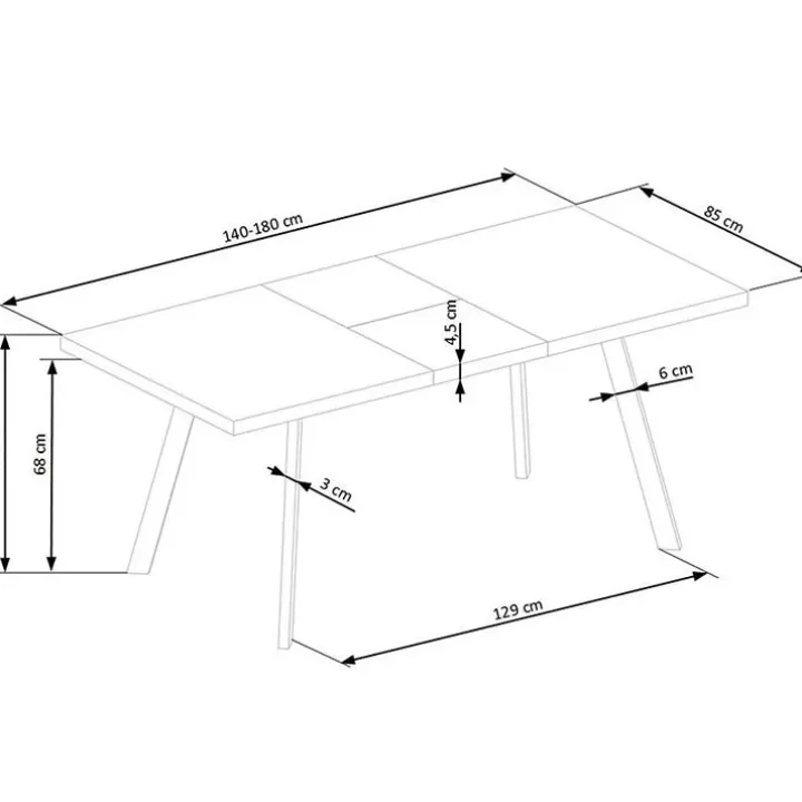 Tavolo 140/180cm rettangolare allungabile noce miele nero Meja
