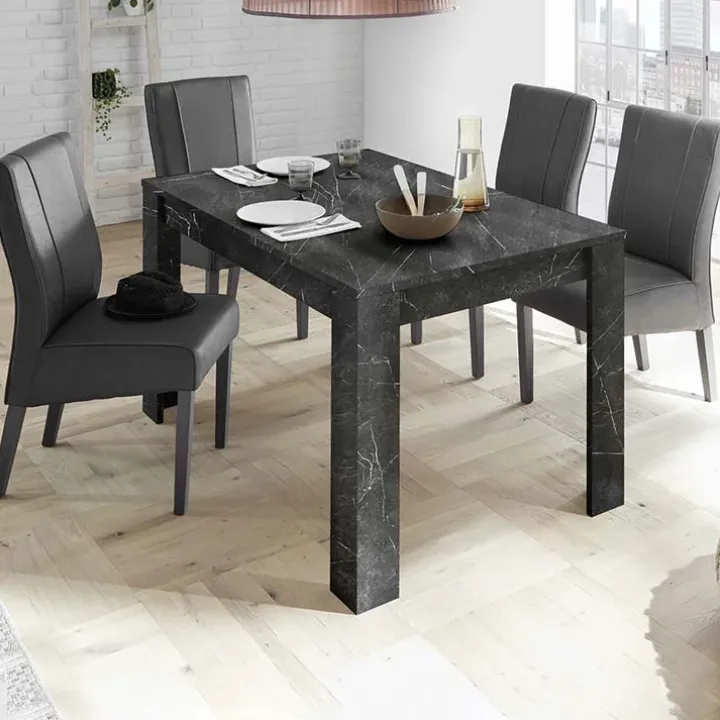 Tavolo 137/185cm rettangolare allungabile moderno effetto marmo nero Viking