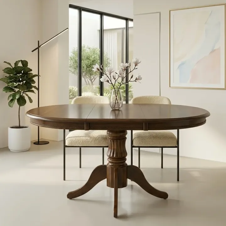 Tavolo da pranzo allungabile rotondo 90/124cm noce scuro Circle
