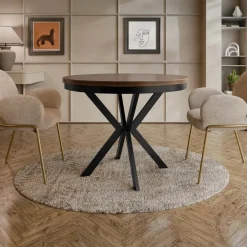 Tavolo da pranzo allungabile 90/166 cm rotondo rovere scuro nero Vortex