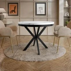 Tavolo da pranzo allungabile 90/166 cm rotondo nero effetto marmo bianco Vortex