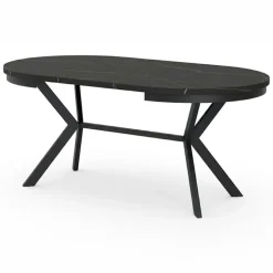 Tavolo da pranzo allungabile 90/166 cm rotondo nero effetto marmo nero Vortex