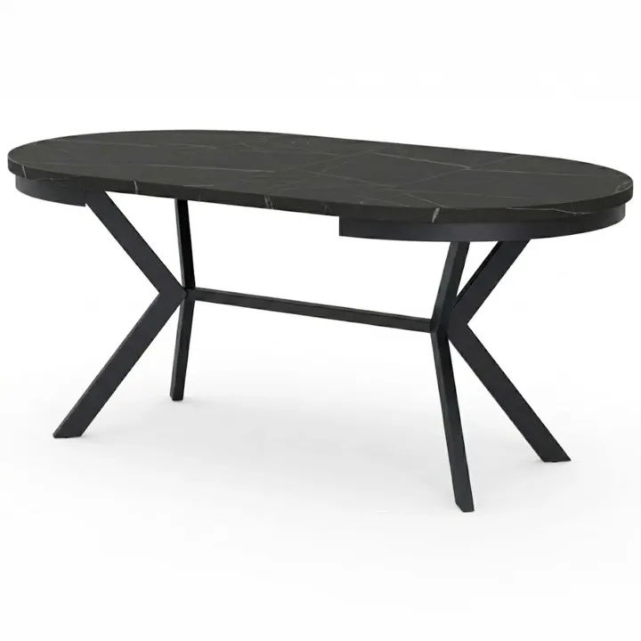 Tavolo da pranzo allungabile 90/166 cm rotondo nero effetto marmo nero Vortex