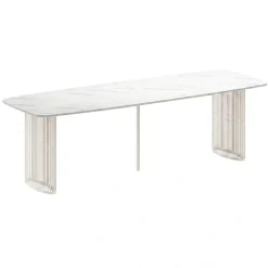 Tavolo da pranzo allungabile 160/236x90 cm industrial effetto marmo bianco metallo cashmere Hexa