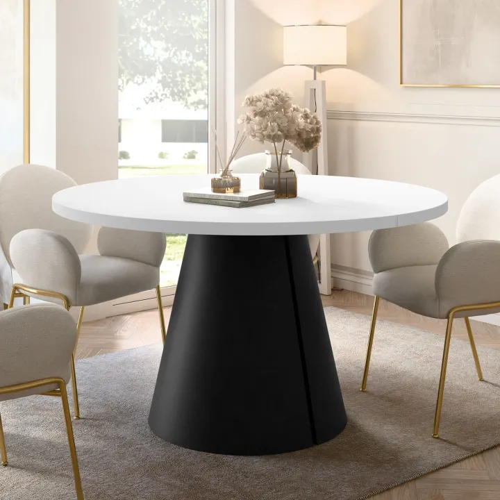 Tavolo da pranzo allungabile 100/176x100 cm rotondo industrial bianco metallo nero Grint