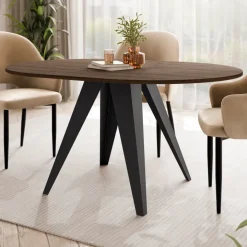Tavolo da pranzo allungabile 100/138x100 cm rotondo industrial noce metallo nero Cortex