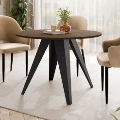 Tavolo da pranzo allungabile 100/138x100 cm rotondo industrial noce metallo nero Cortex