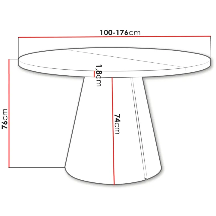 Tavolo da pranzo allungabile 100/176x100 cm rotondo industrial effetto marmo nero metallo nero Grint