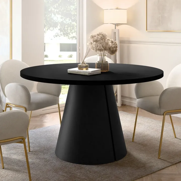 Tavolo da pranzo allungabile 100/176x100 cm rotondo industrial nero metallo nero Grint