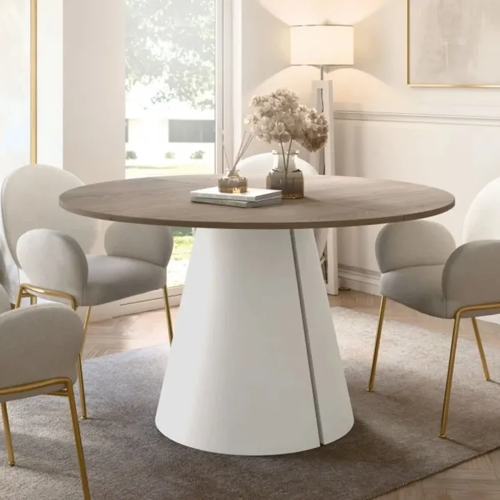 Tavolo da pranzo allungabile 100/176x100 cm rotondo industrial rovere scuro metallo cashmere Grint