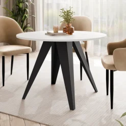 Tavolo da pranzo allungabile 100/138x100 cm rotondo industrial bianco metallo nero Cortex