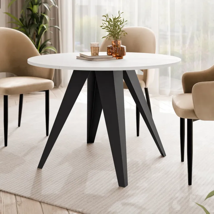Tavolo da pranzo allungabile 100/138x100 cm rotondo industrial bianco metallo nero Cortex