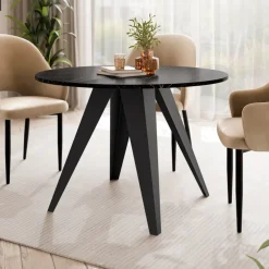 Tavolo da pranzo allungabile 100/138x100 cm rotondo industrial effetto marmo nero metallo nero Cortex