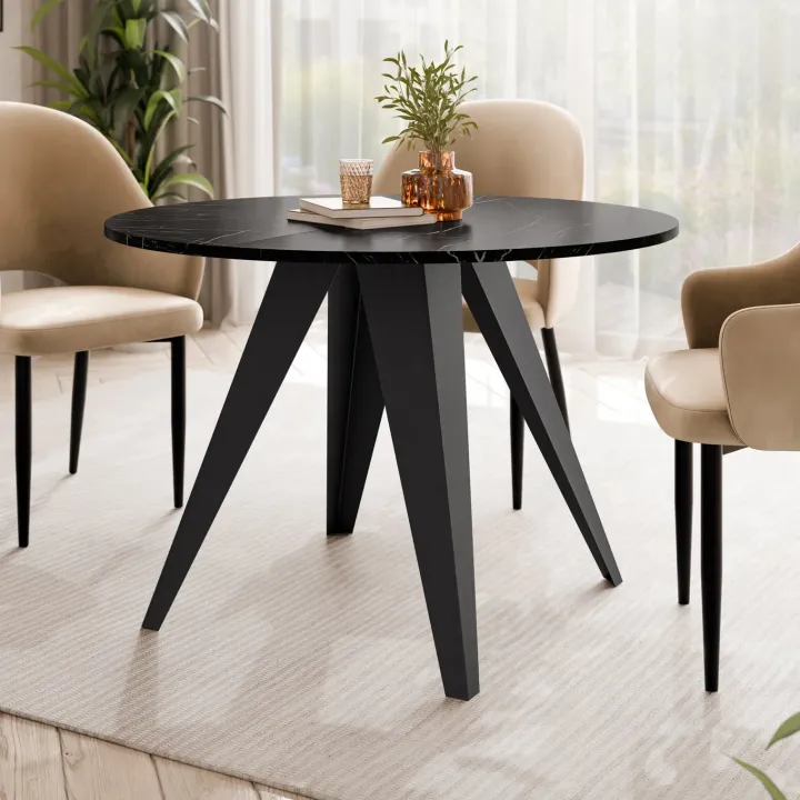 Tavolo da pranzo allungabile 100/138x100 cm rotondo industrial effetto marmo nero metallo nero Cortex