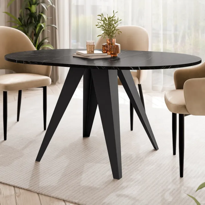 Tavolo da pranzo allungabile 100/138x100 cm rotondo industrial effetto marmo nero metallo nero Cortex