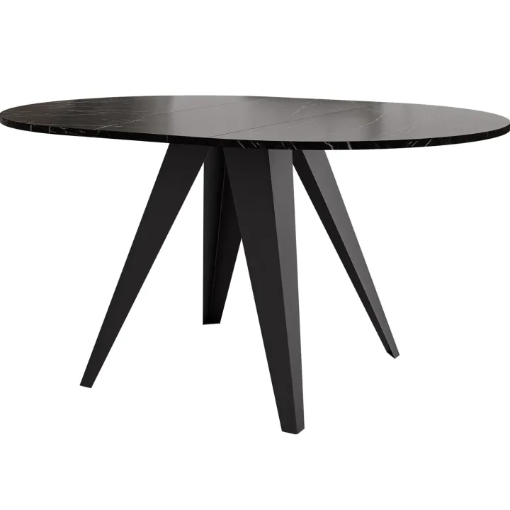 Tavolo da pranzo allungabile 100/138x100 cm rotondo industrial effetto marmo nero metallo nero Cortex