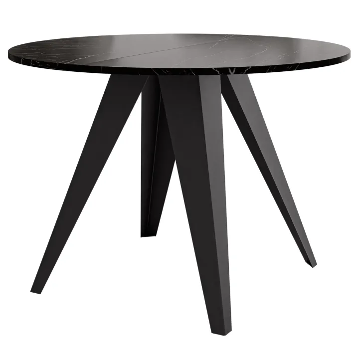 Tavolo da pranzo allungabile 100/138x100 cm rotondo industrial effetto marmo nero metallo nero Cortex