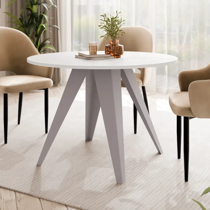 Tavolo da pranzo allungabile 100/138x100 cm rotondo industrial bianco metallo cashmere Cortex