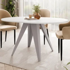 Tavolo da pranzo allungabile 100/138x100 cm rotondo industrial bianco metallo cashmere Cortex