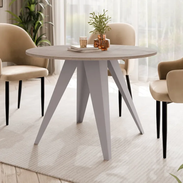 Tavolo da pranzo allungabile 100/138x100 cm rotondo industrial rovere scuro metallo cashmere Cortex