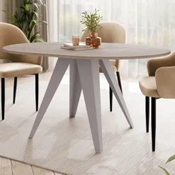 Tavolo da pranzo allungabile 100/138x100 cm rotondo industrial rovere scuro metallo cashmere Cortex