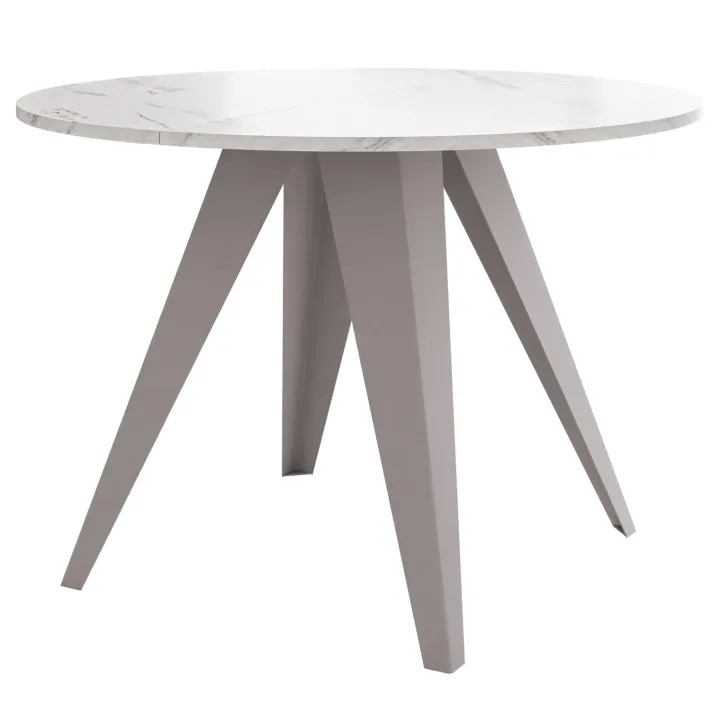 Tavolo da pranzo allungabile 100/138x100 cm rotondo industrial effetto marmo bianco metallo cashmere Cortex