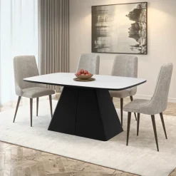Tavolo da pranzo allungabile 180/256x110cm industrial bianco metallo nero Rail